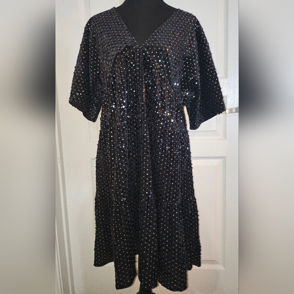 NWOT Wishlist Black Velvet And Sequin Mini Babydoll Dress - Picture 4 of 16